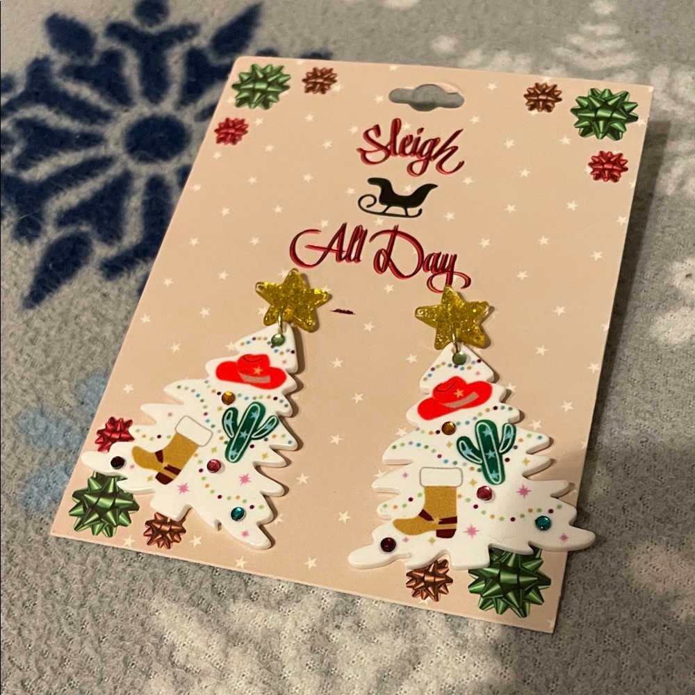 Festive Western Christmas Tree Earrings